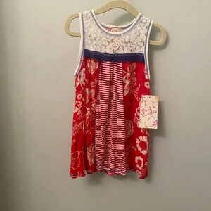 NWT new girls boho tunic top sleeveless 4th July red white blue 6 pink vanilla